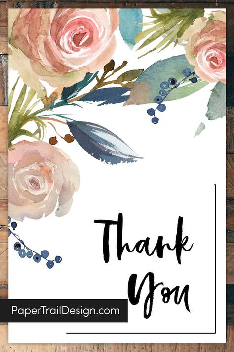 Perfect for wedding thank you cards or baby shower thank you cards this floral free printable thank you card template is easy and fast. #papertraildesign #savemoney #waystosavemoney #getoutofdebt Free Printable Card Templates, Diy Invitation Card, Thank You Card Wording, Sympathy Thank You Cards, Cute Thank You Cards, Baby Thank You Cards, Free Thank You Cards, Thank You Card Design, Free Printable Cards