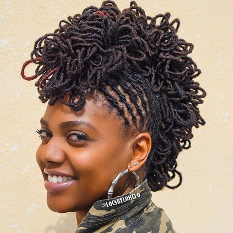 Mohawk Hairstyles For Black Women, Styling Locs, Loc Petals, Women Dreads, Sisterlocks Hairstyles, Locs Updo, Edgy Updo, Locks Hairstyles, Female Mohawk