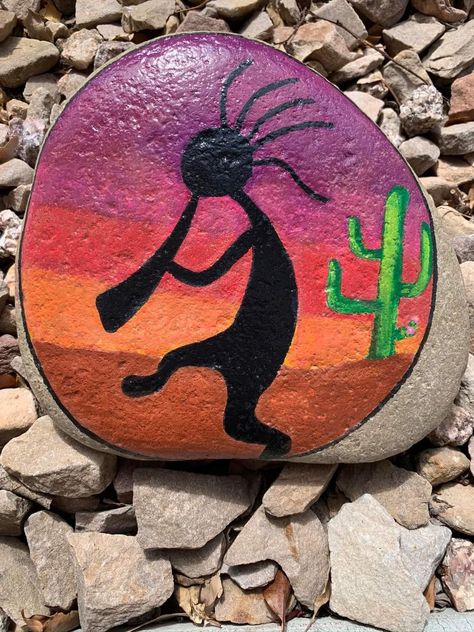 Snake Rock Painting, Desert Rock Painting, Arizona Painted Rocks, Desert Scene Painted Rocks, Native Rock Painting, Indigenous Rock Painting, Painted Stepping Stones, Yoga Painting, Zen Rock