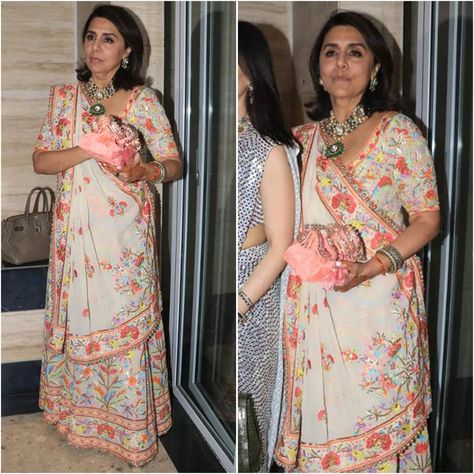 Neetu Kapoor in Abu Jani & Sandeep Khosla @neetu54 Outfit - @abujanisandeepkhosla Potli - @ranipinkgifts #neetukapoor #abujanisandeepkhosla #indianfashion #indianstyle #bollywoodstyle #bollywood #bollywoodfashion #aliaranbirwedding #ranbiraliawedding Polka Dot Saree, Neetu Kapoor, Baby Pink Saree, Manish Malhotra Saree, Neetu Singh, Yellow Anarkali, Sabyasachi Sarees, Sister Of The Groom, Sequin Saree