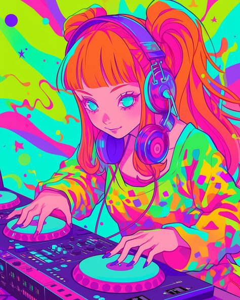 Anime Dj Art, Dj Cartoon, Dj Illustration, Golden Queen, Girl Dj, Dj Art, Playlist Covers, Drawing Stuff, Roadside Attractions