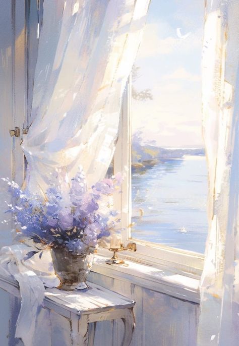 Ethereal Art, Pretty Wallpapers Backgrounds, Dreamy Art, Scenery Wallpaper, Window Sill, Pretty Art, Pretty Pictures, Pretty Wallpapers, Painting Inspiration