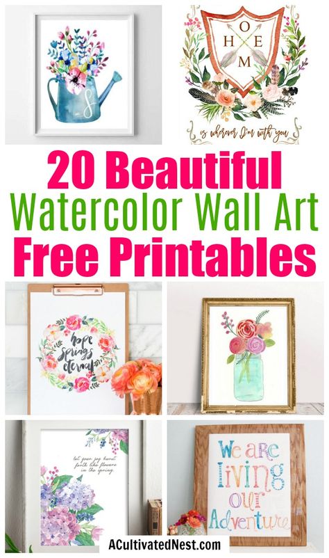 20 Gorgeous Watercolor Wall Art Free Printables- Free printables are a great way to update your home's decor on a budget! If your home's art needs a refresh, check out these 20 beautiful watercolor wall art free printables! | watercolor art prints, floral art prints, spring wall art, summer wall art, flower art prints, #wallArt #freePrintable #decor #ACultivatedNest Wall Art Free Printables, Free Printable Artwork, Wall Art Printables, Wal Art, Summer Wall Art, Spring Printables, Spring Wall Art, Free Printable Wall Art, Free Printable Art