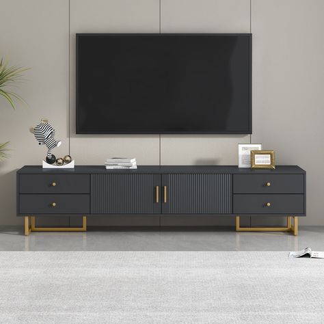 You'll love the Mercer41 Kesar 70.9'' W Storage Credenza at Wayfair Canada - Great Deals on all products with Free Shipping on most stuff, even the big stuff. Tv Console Cabinet, Groove Pattern, Tv Console Modern, Black Tv Stand, Media Console Table, Tv Console Table, Tv Stand Cabinet, Tv Stand With Storage, Entertainment Area