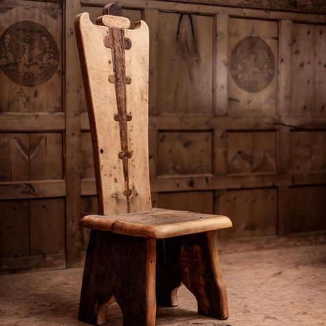 Viking Throne Chair Falegnameria Helmut Santifaller | Artemest Interesting Furniture Creative, Slavic Home Decor, Skyrim Furniture, Celtic Furniture, Viking Bench, Viking Inspired Home, Viking House Interiors, Viking Interior Design, Viking Chair Plans