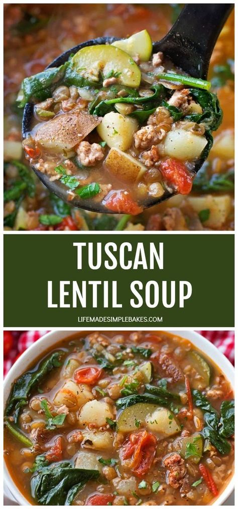 Tuscan Lentil Soup Recipe, Soup Tuscan, Life Made Simple, Tuscan Soup, Simple Soup, Lentil Soup Recipes, Feed A Crowd, Lentil Recipes, Easy Soups