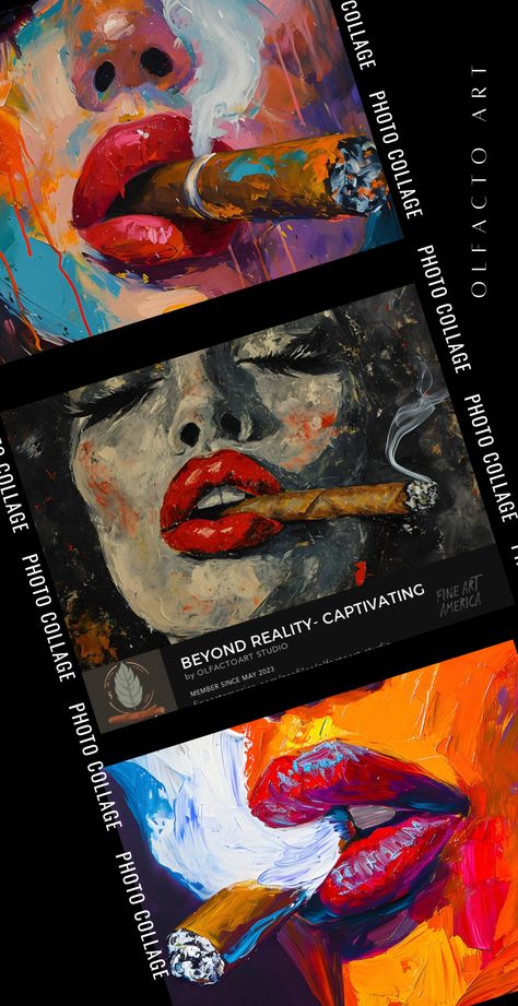 Dreamlike Reverie - An Ode to Surreal Elegance, Red Lips, and Cigar Magic Cuban Cigars Woman, Cuban Cigars Art, Bar Den, Whisky Drink, Fraternity Paddles, Smoked Whiskey, Lips Painting, Aged Whiskey, Cuban Art