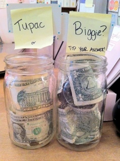 21 Incredibly Effective Tip Jars Diy Tip Jar, Tip Jar Ideas, Funny Tip Jars, Tupac And Biggie, Interesting Facts About Yourself, Funny Tips, Tip Jar, Tip Jars, Jar Ideas