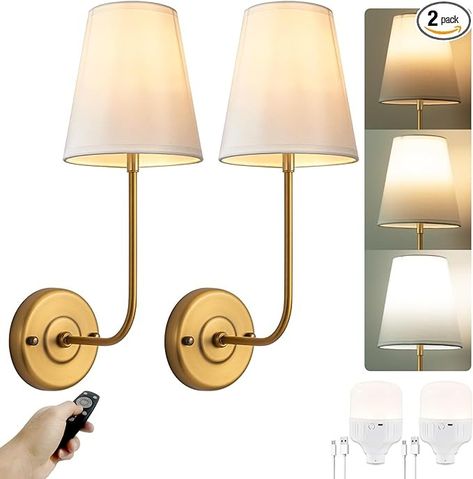 PASSICA DECOR Battery Operated Wall Sconces Set of 2 Two No Wiring Lamps with Dimmable Remoted Control Detachable Charging Light Bulb for Bedroom Living Hallway Light Fixture Gold - Amazon.com Wireless Sconces, Battery Operated Wall Sconces, Hallway Light, Hallway Light Fixtures, Black Wall Lamps, Hallway Lighting, Modern Wall Sconces, Wall Fixtures, Can Lights