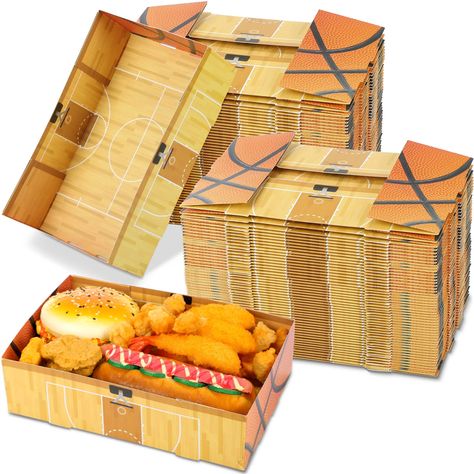 PRICES MAY VARY. Value Pack: you will receive 100 pieces of basketball themed paper food trays, sufficient quantities can meet your home kitchen or party food serving needs, you can also share them with your mates or neighbors Basketball Themed Design: these ball themed paper trays are printed with basketball pattern, and paired with bright colors, which can make the patterns more vivid and delicate, which will be fond of most boys and girls, leaving a deep impression on guests Safe Material: th Basketball Graduation Party Ideas, Basketball Fundraising Ideas, Basketball Banquet Ideas, Basketball Baby Shower Ideas, Basketball Snacks, Basketball Party Food, Sports Party Food, Basketball Fundraiser, Basketball Banquet