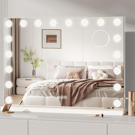 Dripex Hollywood Vanity Mirror with Lights, 80×60 cm Large Makeup Mirror with 18 Dimmable LED Bulbs, 3 Lighting Modes, Type-C and USB Output Port, Tabletop or Wall Mounted Light Up Mirror For Bedroom Hollywood Vanity Mirror, Vanity Mirror With Lights, Led Bedroom, Hollywood Vanity, Hollywood Lights, Hollywood Mirror, Table Led, Magnifying Mirror, Makeup Mirror With Lights