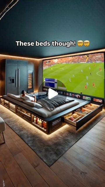 Inspiring Designs on Instagram: "I’d never leave this bed! 😱 Giant integrated TV, built in fridges, snack drawers, and more! 👏👏 #bedroom #bedroomdesign #bedroommakeover" Anime Bedroom, Tv Built In, Bedroom Makeover, Bedroom Design, Built In, Dream House, Drawers, Bedroom, Tv