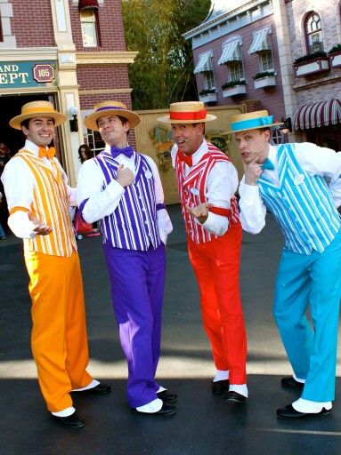 Band Poses, Barbershop Quartet, Dapper Day Outfits, Barber Shop Quartet, Circus Costumes, Disney Musical, Disney Film, Circus Costume, Dapper Dan