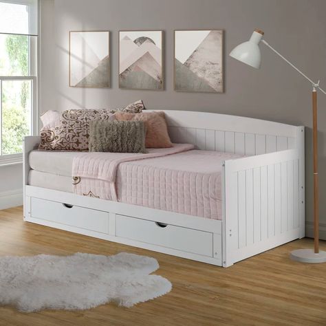 Rosecliff Heights Wausau Twin Solid Wood Daybed with Trundle & Reviews | Wayfair Kids Daybed, Pop Up Trundle, Letto King Size, Trundle Mattress, Twin Daybed With Trundle, Space Saving Beds, Cama King Size, Wood Daybed, Lit King Size