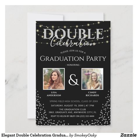 Elegant Double Celebration Graduation Party Invita Invitation High School Graduation Party Decorations, Grad Party Invitations, Graduation Invitations High School, Senior Graduation Party, Graduation Party High, Graduation Party Planning, Grad Invitations, High School Graduation Party, Graduation Party Invitation