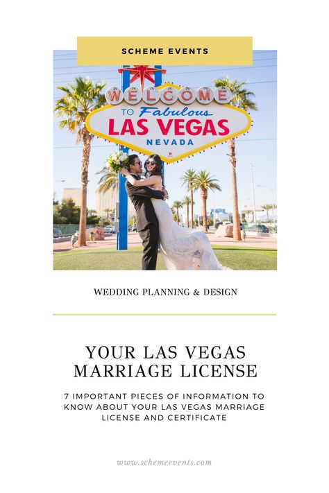 There is one vital piece of your wedding day we don't want you to miss, and that is applying for your Las Vegas marriage license! Although it's fairly easy to obtain your marriage license in Las Vegas, we encourage you not to wait. Your application is saved in the Clark County Marriage Bureau's system for one year, so no need to save this task for the week of your wedding. Use this list to help you understand and navigate this task! Las Vegas Marriage, Nevada Wedding, Bella Wedding, Wedding Certificate, Marriage Certificate, Marriage License, Las Vegas Nevada, Las Vegas Weddings, County Wedding