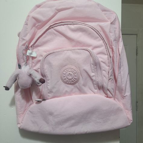 Pink Kipling Backpack, Pink Backpacks For School, Kipling Backpack Aesthetic, Pink School Bags, Pink Backpacks, Kipling Backpack, Edc Bag, Aesthetic Bags, White Backpack