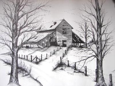 Barn Drawing, Landscape Pencil Drawings, Drawing Scenery, Barn Pictures, Barn Painting, Landscape Sketch, Country Side, Pencil Art Drawings, Landscape Drawings