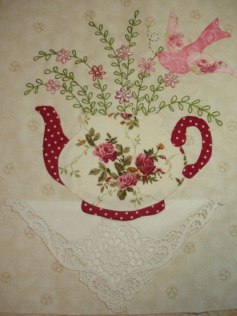 TEA Block Number 2 | by Happy 2 Sew Applique Quilting, Applique Patterns, Mini Quilts, Sewing Projects For Beginners, Applique Quilts, Ribbon Embroidery, Crazy Quilts, Embroidery Applique, Quilt Sewing