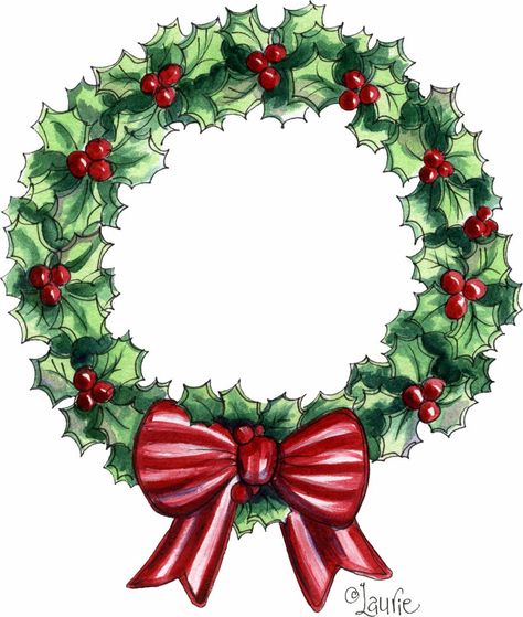 Laurie Furnell, Wreath Clip Art, Christmas Illustrations, Christmas Tree Wreath, Christmas Graphics, Christmas Drawing, Christmas Paintings, Christmas Illustration, Christmas Clipart