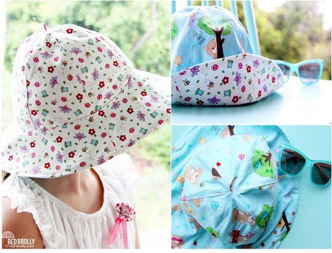 Free pattern: Reversible School Yard Sun Hat Baby Hat Sewing Pattern, Sun Hat Pattern, Kids Hats Patterns, Red Brolly, Pola Topi, Hat Sewing Pattern, Toddler Sun Hat, Hat Sewing, Kids Sun Hat