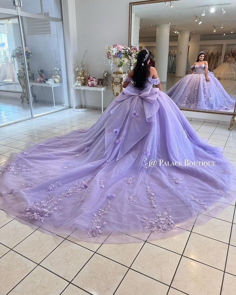 Lavender Dress Quinceanera, Quince Dress With Bow, Light Purple Quince Dresses, Rapunzel Quinceanera, Rapunzel Quince, Baby Blue Quinceanera Dresses, Purple Quince Dress, Lilac Quinceanera Dresses, Lavender Quinceanera Dresses