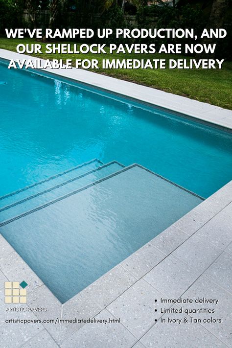 Our Shellock Pavers are now available for immediate delivery! Transform your space with our durable and stylish pavers today! #Pavers #ShellockPavers #OutdoorDesign #HomeImprovement #Ivory #Tan Deck Inspiration, Grainy Texture, Pool Remodel, Pool Deck, Outdoor Design, Beautiful Space, Natural Look, Limited Stock, Walk On