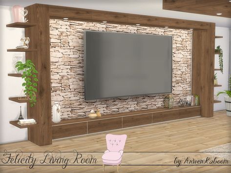 ArwenKaboom's Felicity Living Room Sims 4 Cc Tv Wall Unit, Sims 4 Cc Furniture Tv, Sims Tv Cc, Sims 4 Cc Furniture Living Room Tv, The Sims Resource Living Room, The Sims 4 Living Room Cc, Sims Cc Living Room, The Sims 4 Cc Living Room, Sims 4 Tv Cc