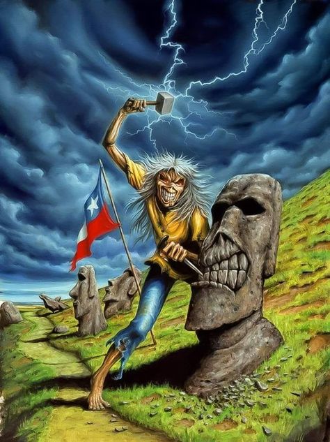 Eddie Fans ( Eddie The Head ) Eddie Iron Maiden, Iron Maiden Mascot, Iron Maiden Posters, Eddie The Head, Steve Harris, Iron Maiden Band, Iron Maiden Eddie, Rock Posters, Heavy Metal Bands