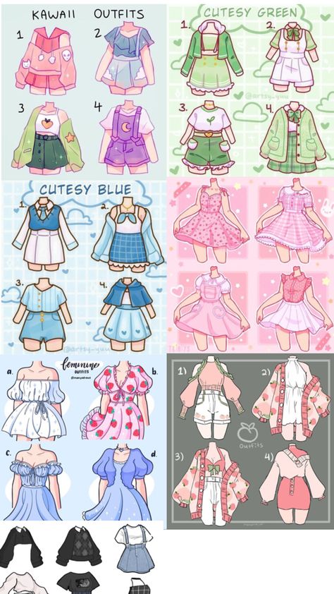 Accessories Design Sketch, Clothing Design Sketches, Drawing Anime Clothes, Dress Design Sketches, Easy Drawings Sketches, Cute Kawaii Drawings, Whimsical Fashion, Dessin Adorable, Fashion Design Drawings