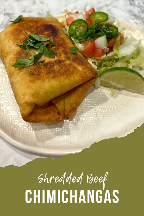 Shredded Beef Chimichanga Recipe, Beef Chimichanga Recipe, Shredded Beef Chimichangas, Easy Chimichanga Recipe, How To Make Chimichangas, Beef Chimichanga, Family Dinner Recipes Kids, Chimichanga Beef, Beef Chimichangas