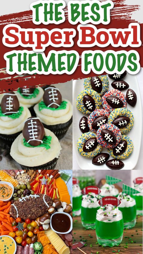 A collage of football themed and football shaped food recipes for game day, the Super Bowl and football themed parties. Super Bowl Themed Food, Football Shaped Food, Football Shaped Foods, Football Themed Food, Shaped Food, Watermelon Cocktail, Patriotic Food, Football Theme Party, Cocktail Serving