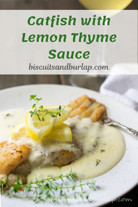 Healthy catfish recipe from Biscuits and Burlap will change the way you think about catfish. #catfish #healthyfish #catfishrecipe #lemonbuttersauce #fish Healthy Catfish Recipes, Lemon Herb Sauce, Thyme Sauce, Succotash Recipe, Catfish Recipe, Pescetarian Recipes, Keto Seafood, Catfish Recipes, German Foods