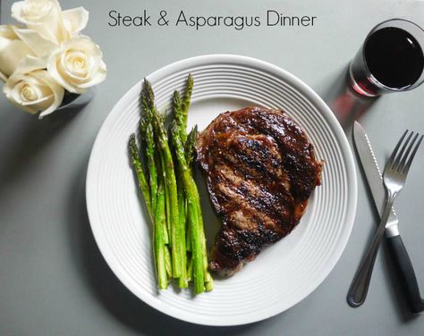 Steak and Asparagus Dinner Steak With Asparagus, Steak And Asparagus, Asparagus Dinner, Ways To Cook Asparagus, Easy Asparagus Recipes, Salad Appetizer Cups, Meal For Two, Baked Steak, Food Project