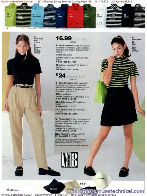 1997 JCPenney Spring Summer Catalog, Page 128 - Catalogs & Wishbooks Late 90s Fashion, 90s Fashion Catalog, Penny Loafers Outfit, Loafers Outfit, 90's Fashion, 1990s Fashion, Fashion Catalogue, Mock Turtleneck, Childrens Fashion