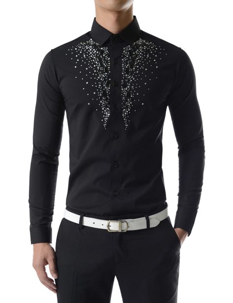 (UNLS02) Luxury Stretchy Diamante Bling Gem Shine Rhinestones Long Sleeve Shirts Sparkly Shirt Outfit, Rainbow Suit, Mens Party Wear, Party Shirts Men, Wedding Kurta For Men, Party Outfit Men, Mens Work Shirts, Shirt Outfit Men, Wedding Outfit Men