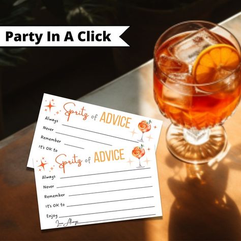 Aperol Spritz Themed, La Dolce Vita Bridal Shower, Thats Amore Party, Advice Cards, Love At First Spritz Aperol Spritz Party Favor, Aperol Spritz Hen Party, Bridal Shower Aperol Spritz, Love At First Spritz Theme, Aperol Spritz Bachelorette Party, Love At First Spritz Bridal Shower Theme, Thats Amore Bridal Shower Ideas, Thats Amore Party, Spritz Bridal Shower Theme