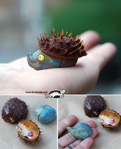 How cute are these little hedgehogs made with fallen conker shells and plasticine? #art #craft #kids Conkers Craft, Diy Paper Christmas Tree, Hedgehog Craft, Group Crafts, Children Activities, Hand Crafts For Kids, Indian Crafts, Creative Activities For Kids, Autumn Crafts