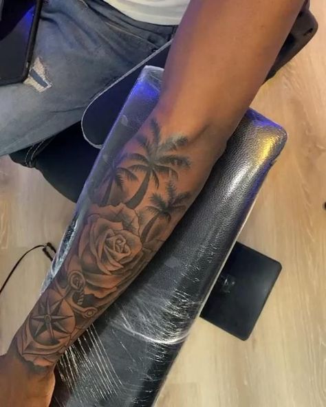 1 Of 1 Tattoo Men Forearm, Feminine Half Sleeve Tattoo Lower Arm, Last Name Sleeve Tattoo, Flower Name Tattoo For Men, Outside Arm Tattoo For Men, Men Aesthetic Tattoo, Full Forearm Tattoo Men, Outer Arm Tattoo Men, Black Men Tattoos Ideas Forearm