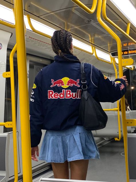 Redbull Girl Aesthetic F1, Red Bull Jacket, Racer Jacket Outfit Women, Formula 1 Aesthetic, Racing Jacket Outfit, F1 Girl, Racing Aesthetic, Aesthetic Merch, F1 Aesthetic