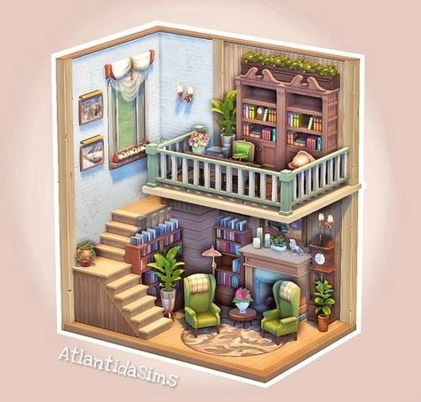 Sims 4 reading nook #sims4 #thesims #sims4room #sims4dollhouse Sims 4 Reading Nook, Sims 4 Book Nook, Sims 4 Room, Isometric House, Rh Dorm, Sims Rooms, House Structure, Sims 4 Beds, Bedroom Library