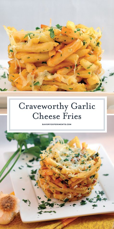 Cheesy Garlic Fries, French Fry Appetizers, Halloween French Fries, Meals With Fries, Fries With Toppings, Fancy Fries, Gourmet Fries, Cheese Fries Recipe, Crispy Fries