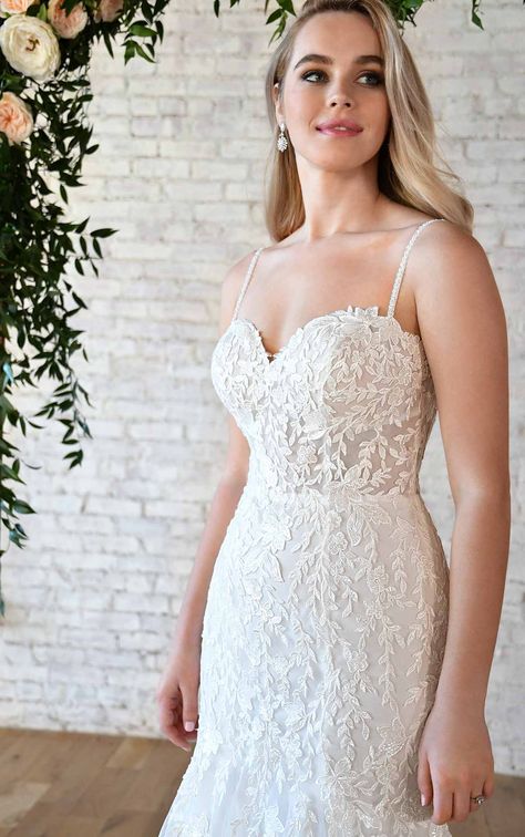 Lace Fit-and-Flare Sweetheart Neckline Wedding Dress with Delicate Straps - Stella York Wedding Dresses Wedding Dress Fit And Flare, Illusion Lace Wedding Dress, Wedding Dress With Sweetheart Neckline, Stella York Bridal, Wedding Dresses Sweetheart Neckline, Stella York Wedding Dress, Dress With Sweetheart Neckline, Ivory Gown, Wedding Dresses With Straps