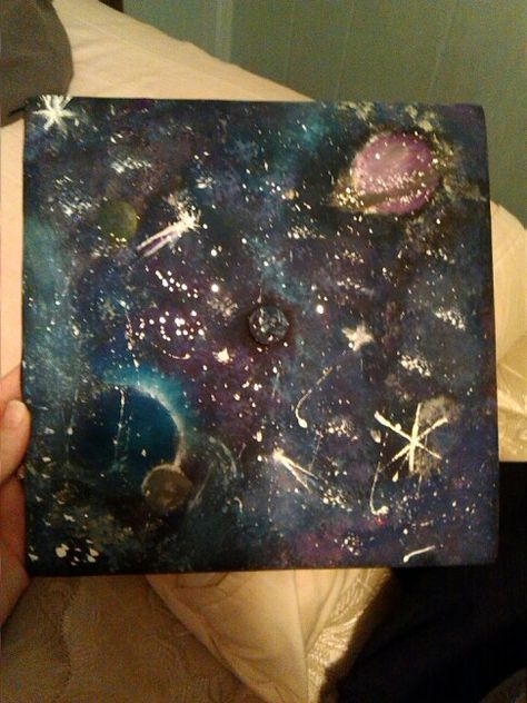 Edited my graduation cap! #Galaxy #pretty #paint #graduation Star Grad Cap Ideas, Painting Graduation Cap, Space Themed Graduation Cap, Graduation Cap Painting Ideas, Galaxy Graduation Cap, Astronomy Graduation Cap, Space Graduation Cap, Moon Graduation Cap, Star Graduation Cap