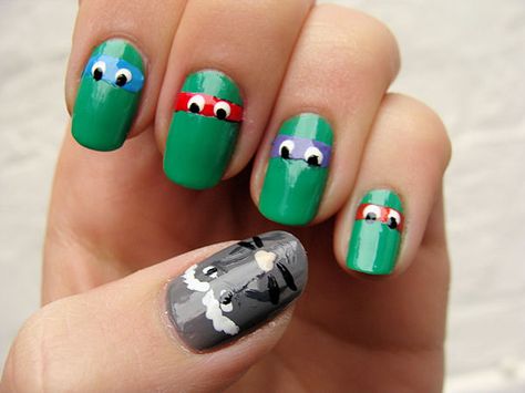 ninja turtles and splinter!!!! Ninja Turtle Nails, Turtle Nail Art, Teenage Mutant Ninja Turtles Costume, Turtle Nails, Ninja Turtle Costume, Art 101, Awesome Nails, Ninja Turtle, Nail Art Tutorial