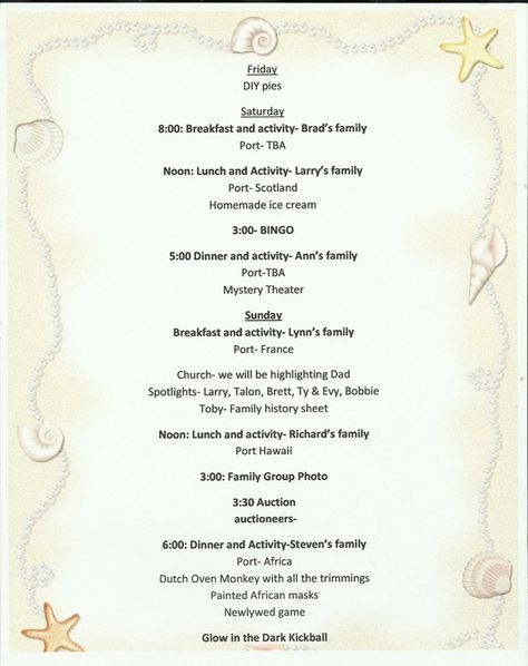 Cruisin Family Reunion Theme Family Reunion Weekend Itinerary, Family Reunion Program Sample, Family Reunion Program Ideas, Family Reunion Theme, Friend Reunion, Family Reunion Invitations Templates, Cousin Day, Family Reunion Themes, Dinner Ideas For Family