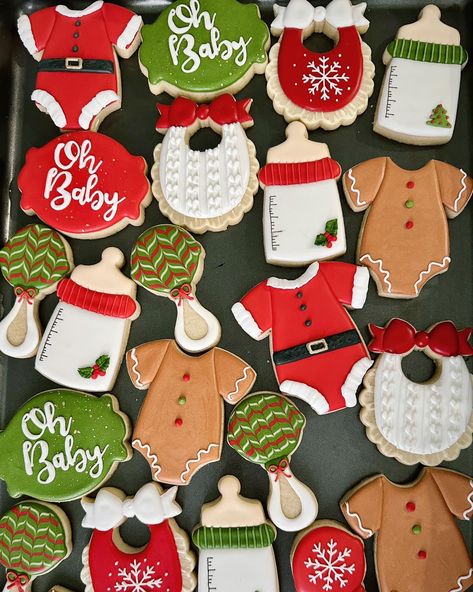 Baby Shower Christmas Cookies, Santa Baby Cookies, Christmas Baby Shower Cookies, Baby Boy Cookies, Christmas Gender Reveal, Gender Reveal Cookies, Christmas Baby Announcement, Holiday Baby Shower, Shower Cookies