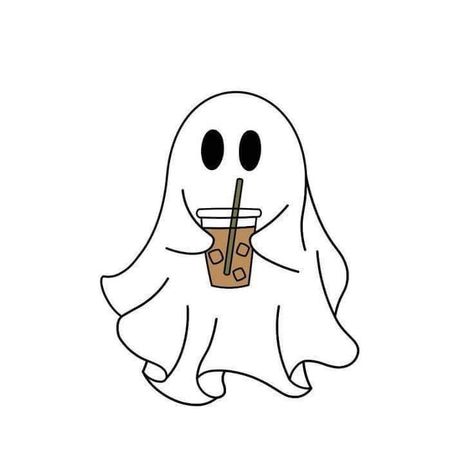 Ghost With Iced Coffee Tattoo, Ghost With Iced Coffee, Ghost Holding Coffee Tattoo, Cute Simple Ghost Drawing, Drawing Inspiration Digital, Ghost Drinking Coffee Tattoo, Ghost With Coffee Tattoo, Easy Drawings Ghost, Cute Ghost Sketch