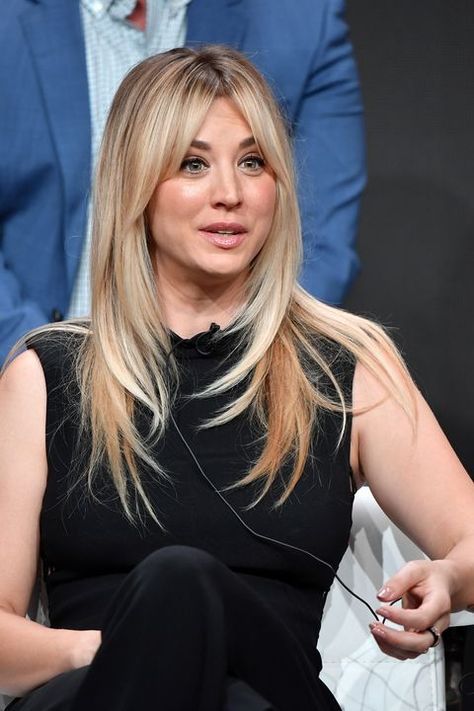 Kaley Cuoco Hair, Bangs Cut, Fine Straight Hair, Bangs For Round Face, Latest Hair Trends, Beauty Make-up, Kaley Cuoco, Trending Haircuts, Long Layered Hair