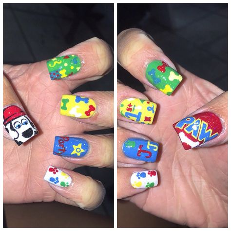 Paw patrol nails jjs first bday Paw Patrol Makeup Kids, Paw Patrol Nails Designs, Paw Patrol Birthday Photo Shoot, Paw Patrol Nails, Paw Patrol Birthday Pictures, Paw Patrol Custom Shoes, Birthday Themes For Boys, Paw Patrol Party, Boy First Birthday